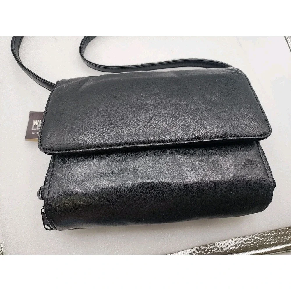 Vintage Wilson Leather Black Crossbody Multi Compartments Purse Handbag - Picture 4 of 8